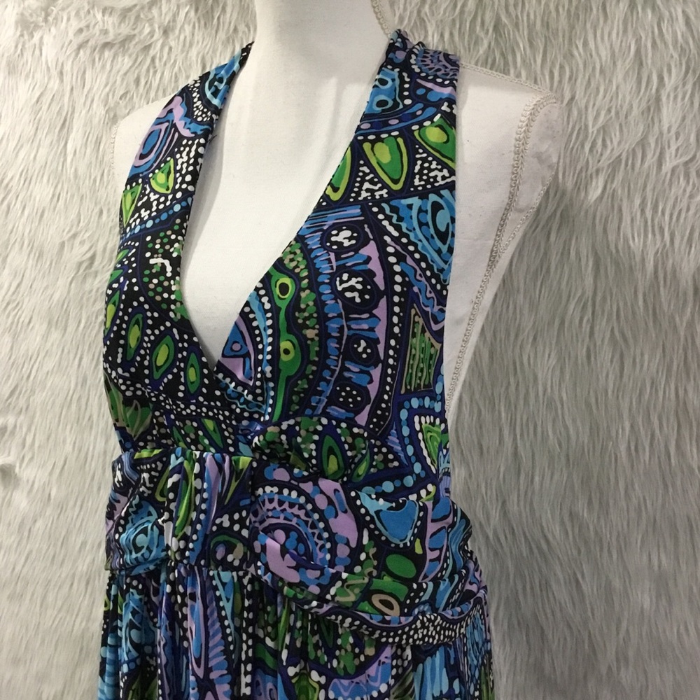 Forever fashion women’s purple green paisley floral maxi long halter dress large